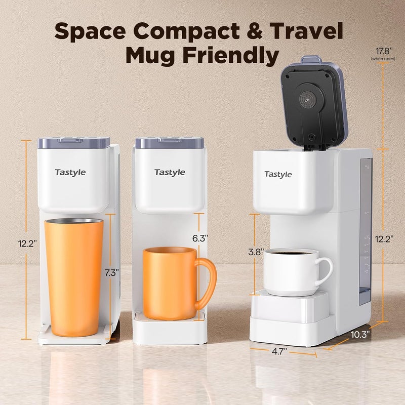 Tastyle Hot & Iced Coffee Maker with Magnetic K-Pod Organizer (Pods Not Included), Stores 10 Pods, 4-5 Cups Coffee Maker & Single-serve Brewer for K Cup & Grounds, 40oz Removable Water Tank, White - Image 5